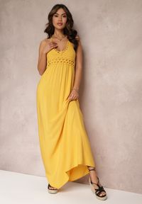 Renee - Żółta Sukienka Dancemaker. Kolor: żółty. Materiał: guma. Wzór: gładki, ażurowy. Styl: boho. Długość: maxi