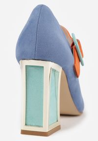 Born2be - Niebieskie Czółenka na Obcasie Ozdobione Paskiem ze Sprzączką Enathlin. Okazja: na co dzień. Zapięcie: pasek. Kolor: niebieski. Materiał: bawełna. Wzór: aplikacja. Obcas: na obcasie. Styl: casual, elegancki, klasyczny, wizytowy. Wysokość obcasa: średni #3