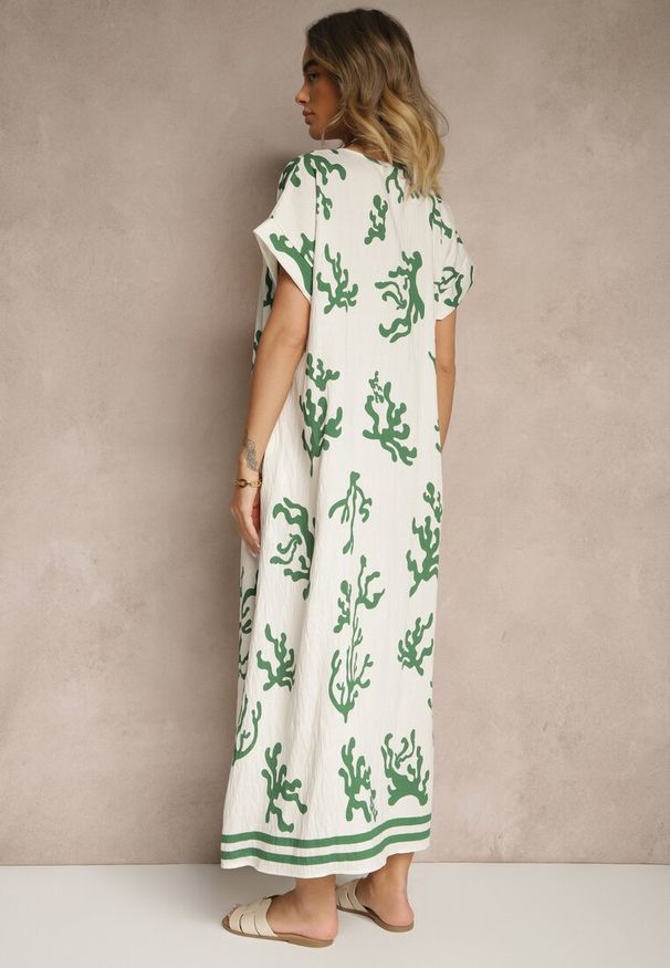 Renee - Zielono-Beżowa Pudełkowa Sukienka z Wiskozą i Lnem Sadeone. Okazja: na co dzień. Kolor: zielony. Materiał: len, wiskoza. Styl: elegancki, casual