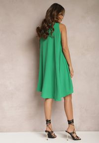 Renee - Zielona Trapezowa Sukienka Midi na Ramiączkach Herddia. Kolor: zielony. Długość rękawa: na ramiączkach. Typ sukienki: trapezowe. Długość: midi #4