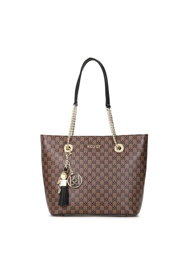 Kazar - Brązowa torebka damska. Kolor: brązowy. Dodatki: z breloczkiem. Materiał: skórzane. Styl: elegancki, klasyczny