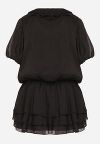 Born2be - Czarna Sukienka z Falbanami i Wiązaniem Tilanisse. Okazja: na spacer. Kolor: czarny. Wzór: aplikacja. Styl: elegancki #6