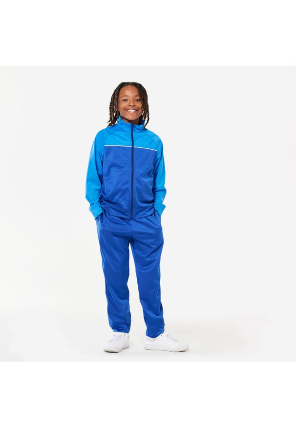 Decathlon - Dres dziecięcy Domyos. Okazja: na uczelnię. Kolor: niebieski, wielokolorowy, biały. Materiał: poliester, materiał. Styl: sportowy
