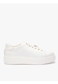 Ryłko - Białe sneakersy ze skóry licowej. Okazja: na co dzień. Zapięcie: sznurówki. Kolor: biały. Materiał: skóra. Obcas: na obcasie. Styl: klasyczny, casual, elegancki, street #1