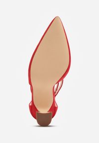 Born2be - Czerwone Czółenka na Stożkowym Obcasie z Ozdobnymi Paskami Rorila. Okazja: do pracy, na spotkanie biznesowe. Zapięcie: pasek. Kolor: czerwony. Wzór: paski. Obcas: na obcasie. Styl: biznesowy, elegancki. Wysokość obcasa: średni #5