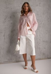 Renee - Różowa Koszula Oversize z Tencelu w Paski z Haftowanym Wzorem Tidore. Okazja: na co dzień. Kolor: różowy. Materiał: poliester, jeans, materiał. Wzór: haft, paski. Styl: casual, elegancki #2