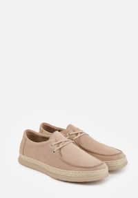 Born2be - Ciemnobeżowe Półbuty Mokasyny ze Sznurowaną Cholewką Ellsia. Okazja: na co dzień, do pracy. Kolor: beżowy. Materiał: jeans. Szerokość cholewki: normalna. Styl: casual, klasyczny #2
