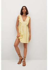 mango - Mango - Sukienka CARILE. Kolor: żółty. Materiał: bawełna, materiał. Typ sukienki: rozkloszowane #7