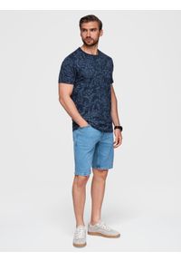 Ombre Clothing - Męski t-shirt bawełniany z nadrukiem z motywem roślinnym - granatowa V4 - Rozmiar: L. Okazja: na co dzień, na spacer. Kolor: niebieski. Materiał: bawełna. Długość rękawa: krótki rękaw. Długość: krótkie. Wzór: nadruk. Styl: casual, klasyczny #1