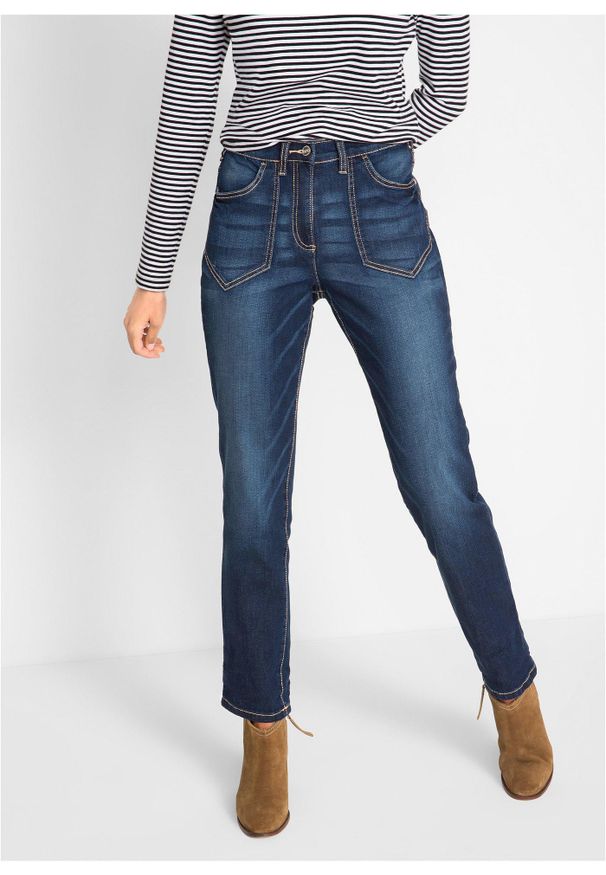 bonprix - Dżinsy ze stretchem straight, high waist. Stan: podwyższony. Kolor: niebieski
