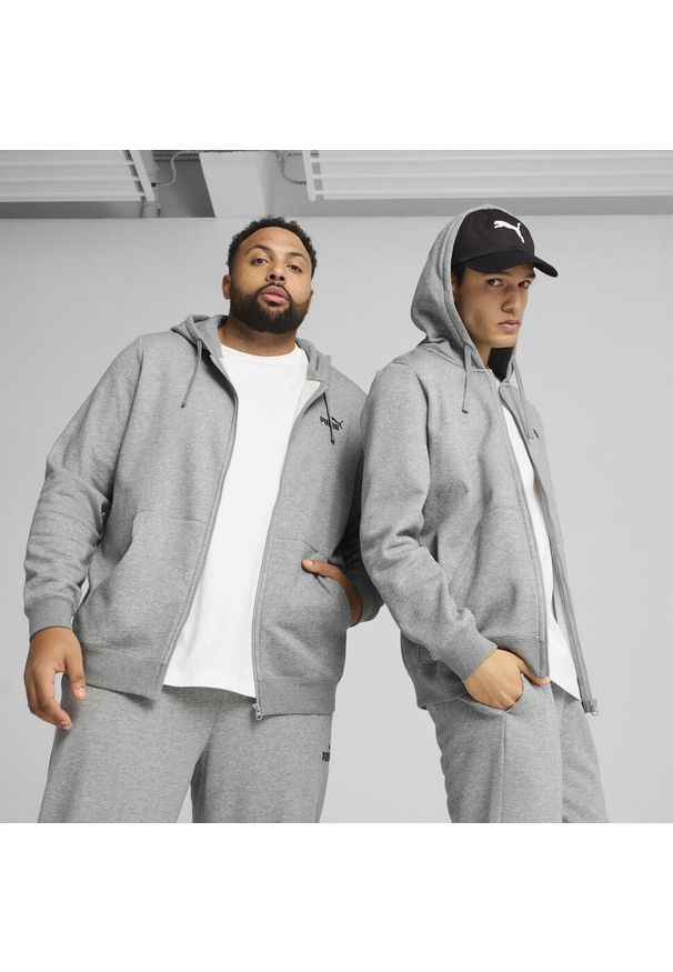 Puma - Męska rozpinana bluza z kapturem Essentials z logo No. 1 PUMA. Typ kołnierza: kaptur. Kolor: szary. Wzór: haft. Sport: bieganie