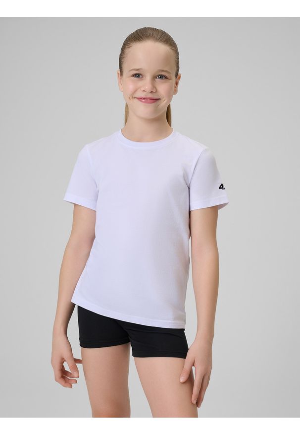 4f - 4F Komplet sportowy na WF (koszulka+spodenki+worek) dziewczęcy - multikolor 146/152 (10-12 lat). Kolor: wielokolorowy. Materiał: skóra, bawełna, materiał. Długość: krótkie. Wzór: gładki. Sezon: lato. Sport: fitness