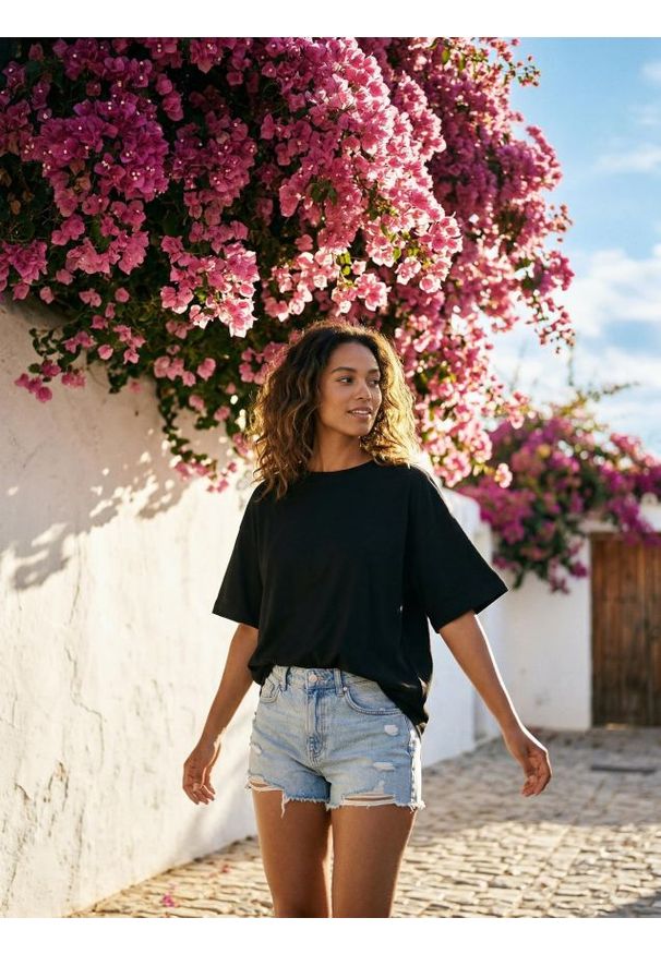 Sinsay - Bawełniana koszulka basic - czarny. Kolor: czarny. Materiał: bawełna