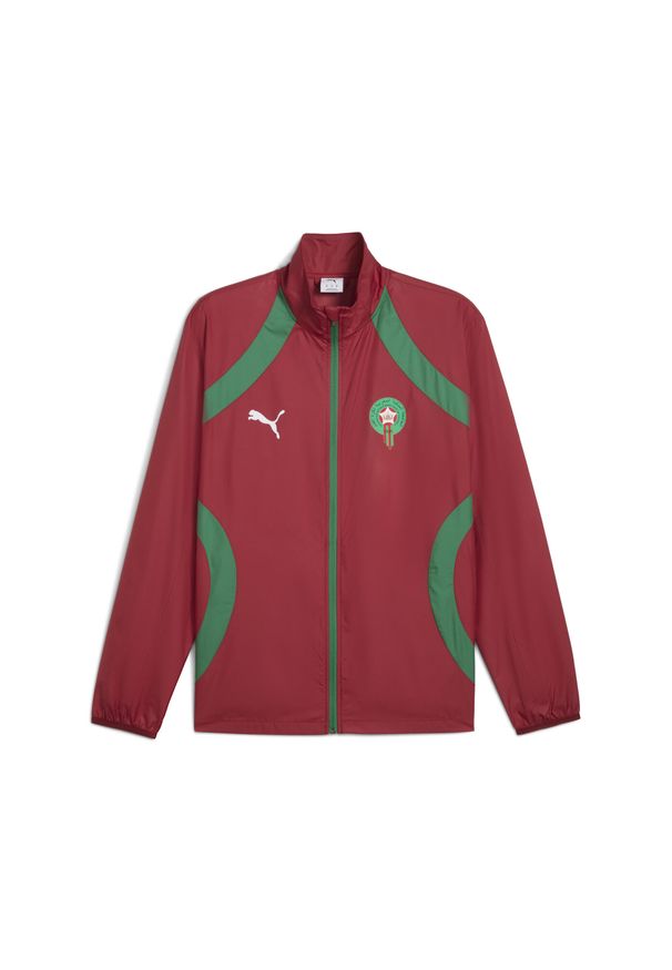 Puma - Męska tkana kurtka przedmeczowa Maroko PUMA Intense Red Archive Green. Kolor: czerwony, zielony, wielokolorowy. Wzór: nadruk