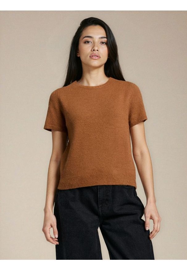 Sinsay - Bluzka swetrowa z domieszką wełny - brązowy. Kolor: brązowy. Materiał: wełna