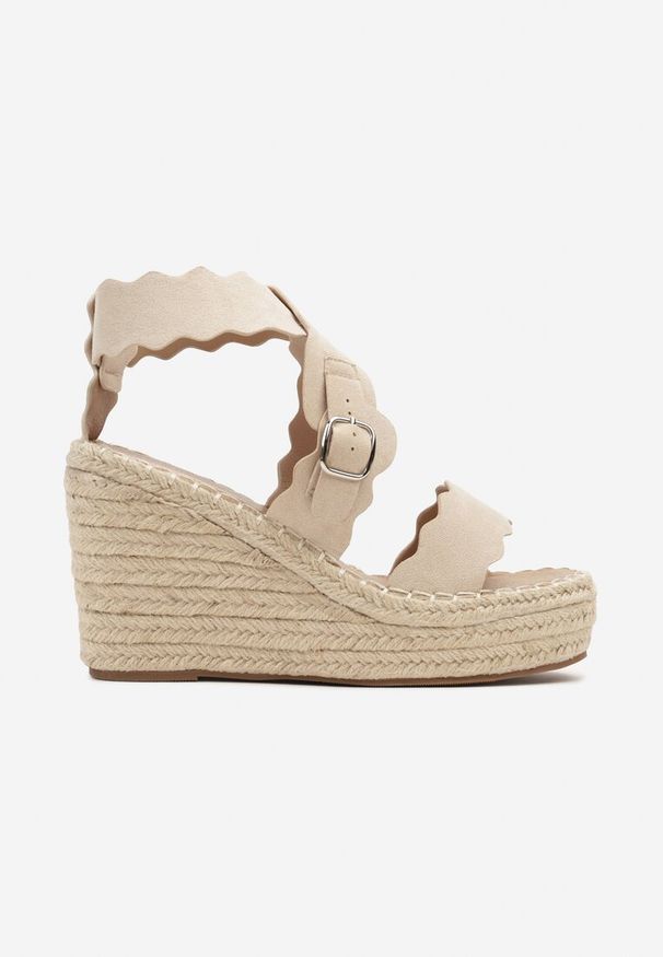 Renee - Beżowe Sandały na Koturnie z Juty z Ozdobnymi Paskami Rhexinn. Zapięcie: pasek. Kolor: beżowy. Obcas: na koturnie