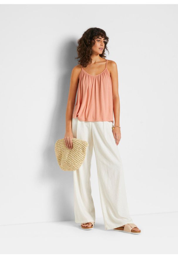 bonprix - Top na wąskich ramiączkach z lejącej wiskozy. Kolor: różowy. Materiał: wiskoza. Długość rękawa: na ramiączkach