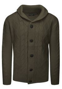 Brave Soul - Dziergany Sweter Zapinany na Guziki, Kardigan, Elegancki - BRAVE SOUL - Khaki. Okazja: na co dzień. Kolor: brązowy. Materiał: akryl. Styl: elegancki #1