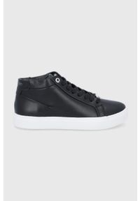 Calvin Klein Buty skórzane kolor czarny na płaskiej podeszwie. Nosek buta: okrągły. Zapięcie: sznurówki. Kolor: czarny. Materiał: skóra. Obcas: na płaskiej podeszwie
