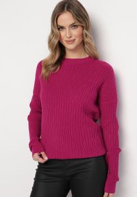 Born2be - Fioletowy Sweter o Klasycznym Kroju z Wytłoczonym Wzorem Gundall. Kolor: fioletowy. Styl: klasyczny #1