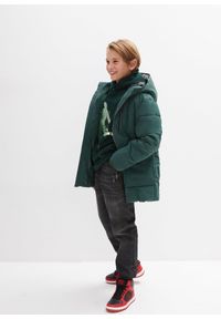 bonprix - Bluza z kapturem z miękkiej mieszanki bawełny. Typ kołnierza: kaptur. Kolor: zielony. Materiał: bawełna. Wzór: nadruk