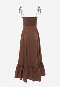 Renee - Brązowa Rozkloszowana Sukienka z Bawełny z Wiązanymi Ramiączkami Milistia. Okazja: na co dzień. Typ kołnierza: dekolt gorset. Kolor: brązowy. Materiał: bawełna. Długość rękawa: na ramiączkach. Typ sukienki: proste, gorsetowe, rozkloszowane, oversize. Styl: casual. Długość: mini #7