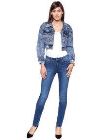 Wrangler - DAMSKA KURTKA JEANSOWA WRANGLER CROPPED JACKET RISKY BUSINESS W421GF25G. Okazja: na co dzień. Kolor: niebieski. Materiał: jeans. Styl: casual