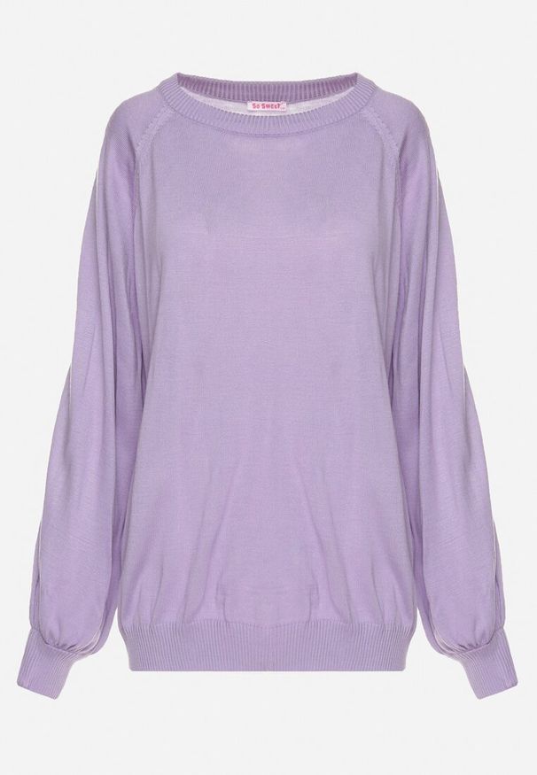 Born2be - Fioletowy Sweter o Kroju Oversize z Szerokimi Ściągaczami Nittia. Okazja: do pracy. Kolor: fioletowy. Styl: elegancki
