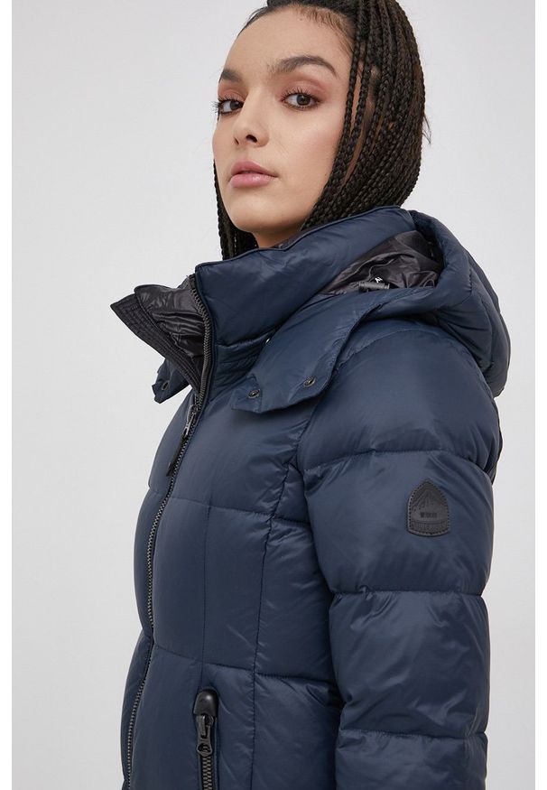 Superdry Kurtka puchowa kolor granatowy zimowa. Kolor: niebieski. Materiał: puch. Sezon: zima
