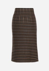 Born2be - Czarno-Beżowa Ołówkowa Tweedowa Spódnica w Kraciasty Wzór z Guzikami Anitusa. Okazja: na co dzień. Kolor: czarny. Materiał: jeans. Styl: klasyczny, casual, elegancki #4