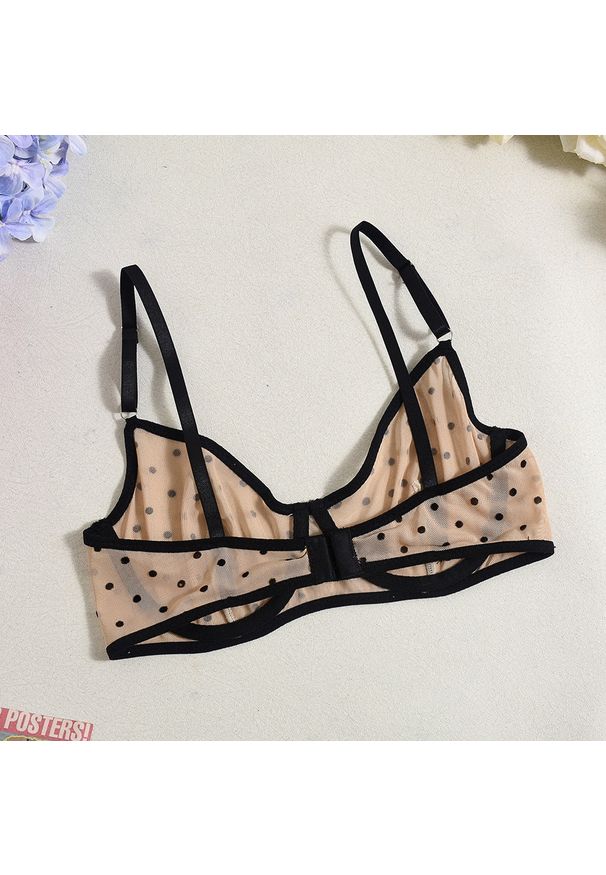 Intica - Komplet bielizny w kropki z regulowanymi ramiączkami na romantyczne wieczory Nynke. Kolor: beżowy. Materiał: materiał. Wzór: kropki