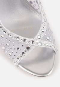 Renee - Srebrne Siateczkowe Sandały na Szpilce VICES Ozdobione Cyroniami Amamenis. Nosek buta: otwarty. Kolor: srebrny. Materiał: skóra, materiał. Wzór: aplikacja. Sezon: lato. Obcas: na szpilce. Wysokość obcasa: średni #7