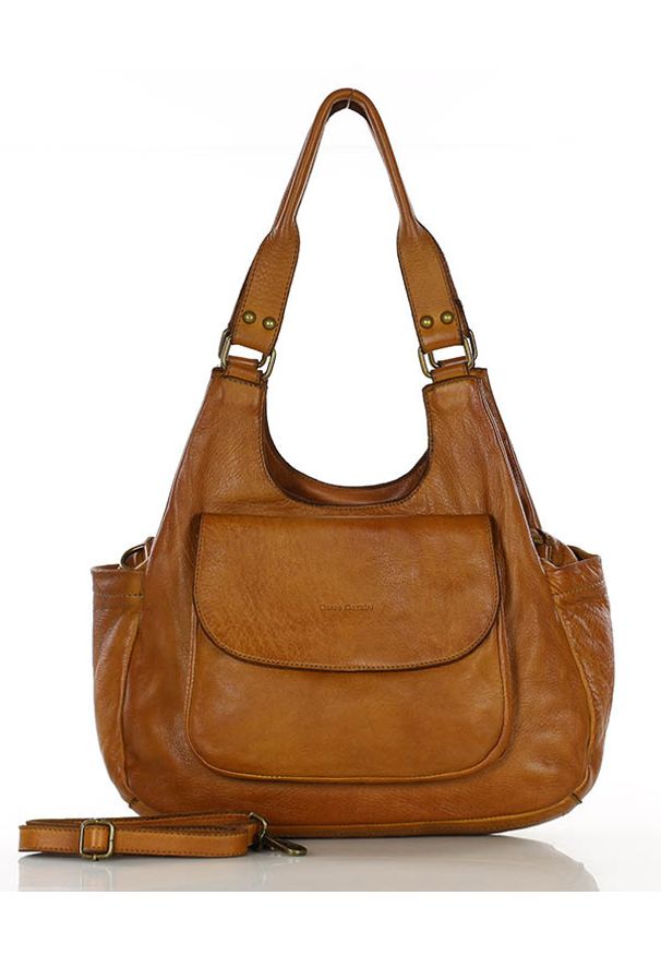 Shopperka camelowa MARCO MAZZINI v154a. Sezon: lato. Materiał: skórzane. Styl: klasyczny, casual. Rodzaj torebki: na ramię