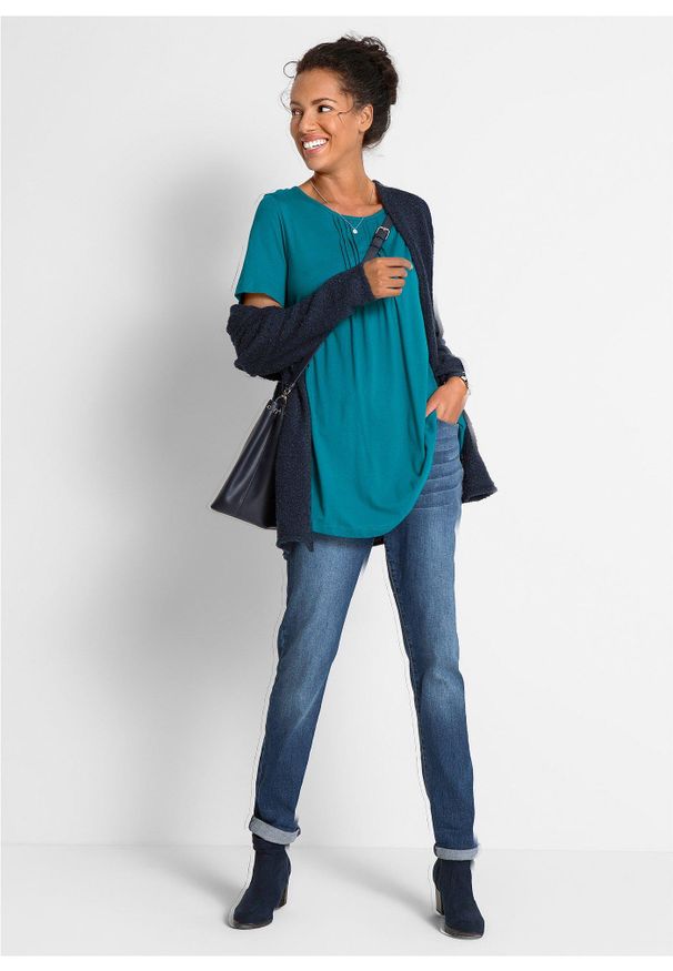 bonprix - T-shirt o trapezowym kroju, krótki rękaw. Kolor: niebieski. Długość rękawa: krótki rękaw. Długość: krótkie