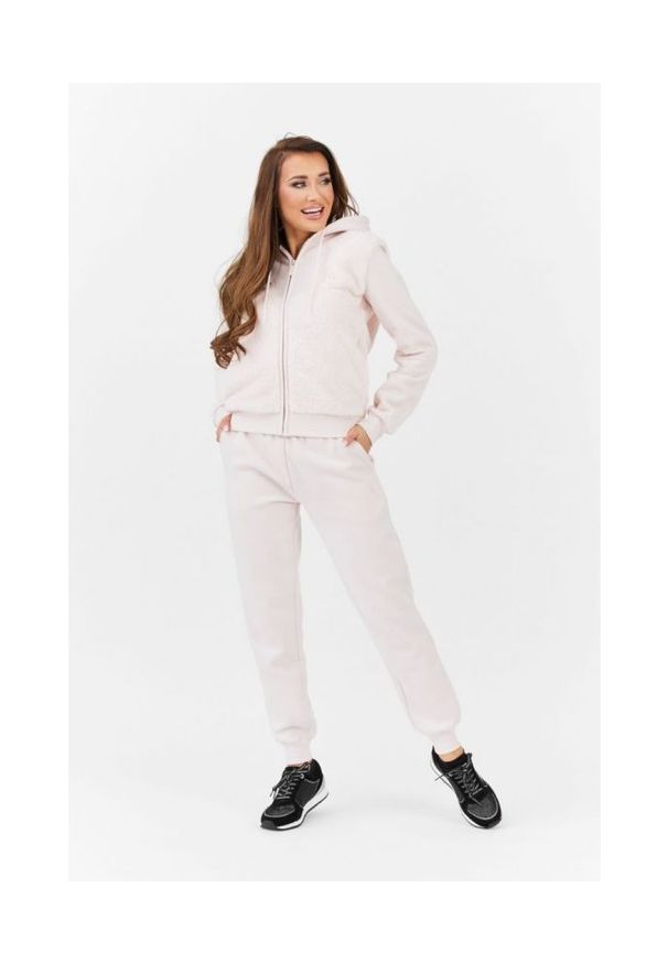 Emporio Armani - EMPORIO ARMANI Różowa pluszowa bluza damska rozpinana. Kolor: zielony. Materiał: poliester. Wzór: aplikacja