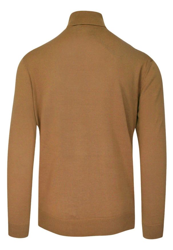 Bawełniany Golf Męski - Adriano Guinari - Karmelowy. Typ kołnierza: golf. Kolor: brązowy, beżowy, wielokolorowy. Materiał: bawełna. Sezon: zima, jesień. Styl: klasyczny