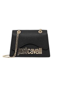 Just Cavalli - JUST CAVALLI Czarna mini torebka damska Metal Lettering Style 7. Kolor: czarny. Materiał: skórzane. Styl: casual, elegancki #5
