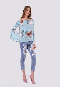 Born2be - Jasnoniebieska Bluzka Intuitively. Kolor: niebieski. Wzór: kwiaty, nadruk #2