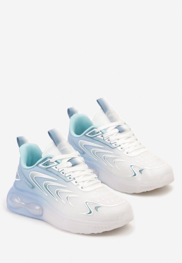 Renee - Biało-Niebieskie Buty Sportowe Sneakersy na Płaskiej Podeszwie ze Sznurowaniem Risannie. Okazja: na co dzień. Zapięcie: sznurówki. Kolor: biały. Materiał: dresówka. Szerokość cholewki: normalna. Obcas: na płaskiej podeszwie