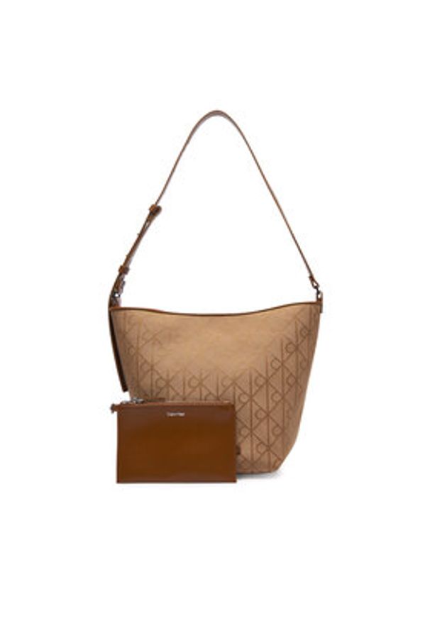 Calvin Klein Torebka Emblem Aop Jacquard Camera Bag LV04F3535G Brązowy. Kolor: brązowy