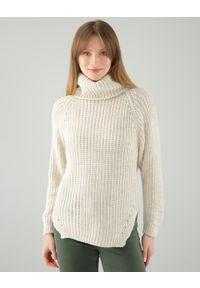 Unisono - BEŻOWY SWETER Z GOLFEM 167-6892 BEIGE. Typ kołnierza: golf. Kolor: beżowy. Materiał: akryl