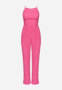 Born2be - Różowy Komplet z Prążkowanego Materiału Koszula Top i Szerokie Spodnie Ratels. Kolor: różowy. Materiał: materiał, prążkowany #4