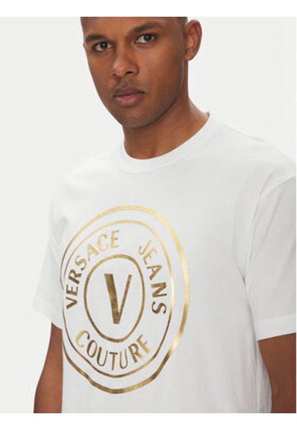 Versace Jeans Couture T-Shirt 78GAHT01 Biały Regular Fit. Kolor: biały. Materiał: bawełna