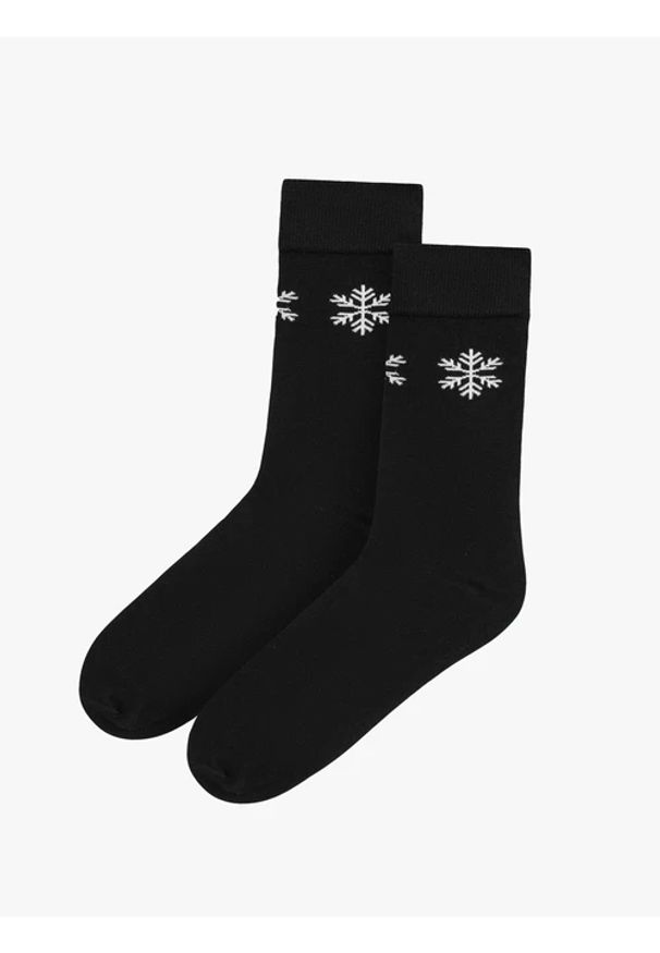 Ryłko - Czarne skarpetki świąteczne unisex z białymi śnieżynkami. Kolor: czarny. Materiał: tkanina. Wzór: aplikacja