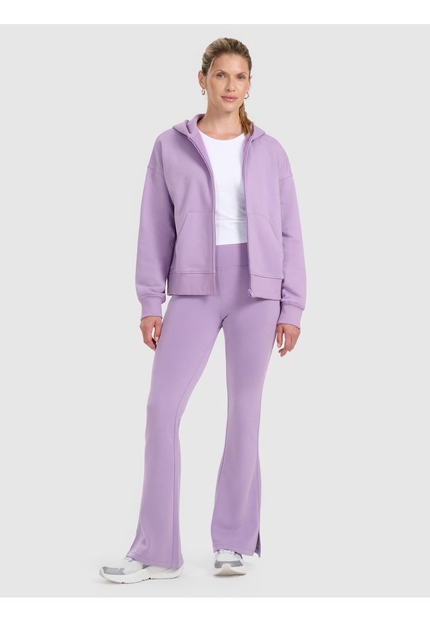 4f - 4F Bluza dresowa rozpinana z kapturem damska - fioletowa M. Okazja: na co dzień. Typ kołnierza: kaptur. Kolor: fioletowy. Materiał: dresówka. Styl: casual