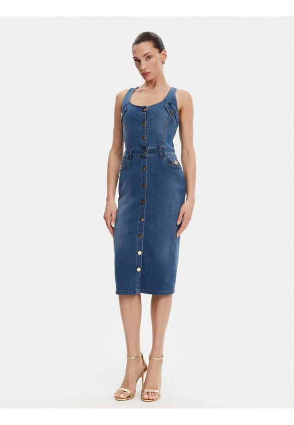 Fracomina Sukienka jeansowa FP25SD4001D46402 Niebieski Slim Fit. Kolor: niebieski. Materiał: bawełna