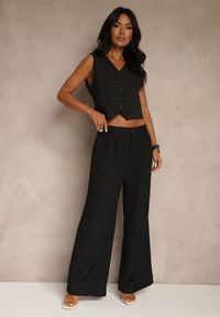 Renee - Czarne Spodnie o Szerokim Kroju High Waist Dolarenna. Okazja: na co dzień. Stan: podwyższony. Kolor: czarny. Styl: elegancki, casual #4