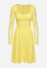 Born2be - Żółta Sukienka Koronkowa o Rozkloszowanym Kroju Telomira. Okazja: na co dzień. Kolor: żółty. Materiał: koronka. Długość rękawa: długi rękaw. Typ sukienki: rozkloszowane, proste. Styl: klasyczny, casual #7