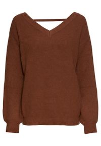 Sweter z głębokim dekoltem w serek bonprix ceglasty brązowy. Typ kołnierza: dekolt w serek. Kolor: brązowy #1