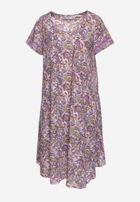 Born2be - Fioletowa Wiskozowa Sukienka Rozkloszowana we Wzór Paisley Mastis. Kolor: fioletowy. Materiał: wiskoza. Wzór: paisley #3